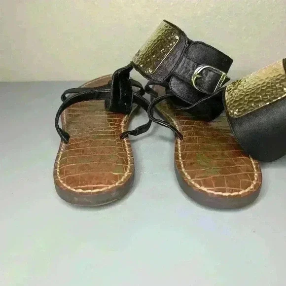 SAM EDELMAN Genette Gladiator Sandal Shoes Size 8.5 black/gold/brown - Picture 11 of 11